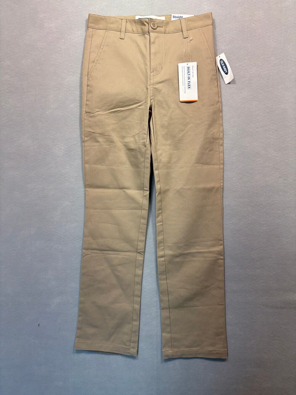 NWT Old Navy Boys Straight Leg Chino Uniform Pants Tan Khaki Built-In Flex Sz10S